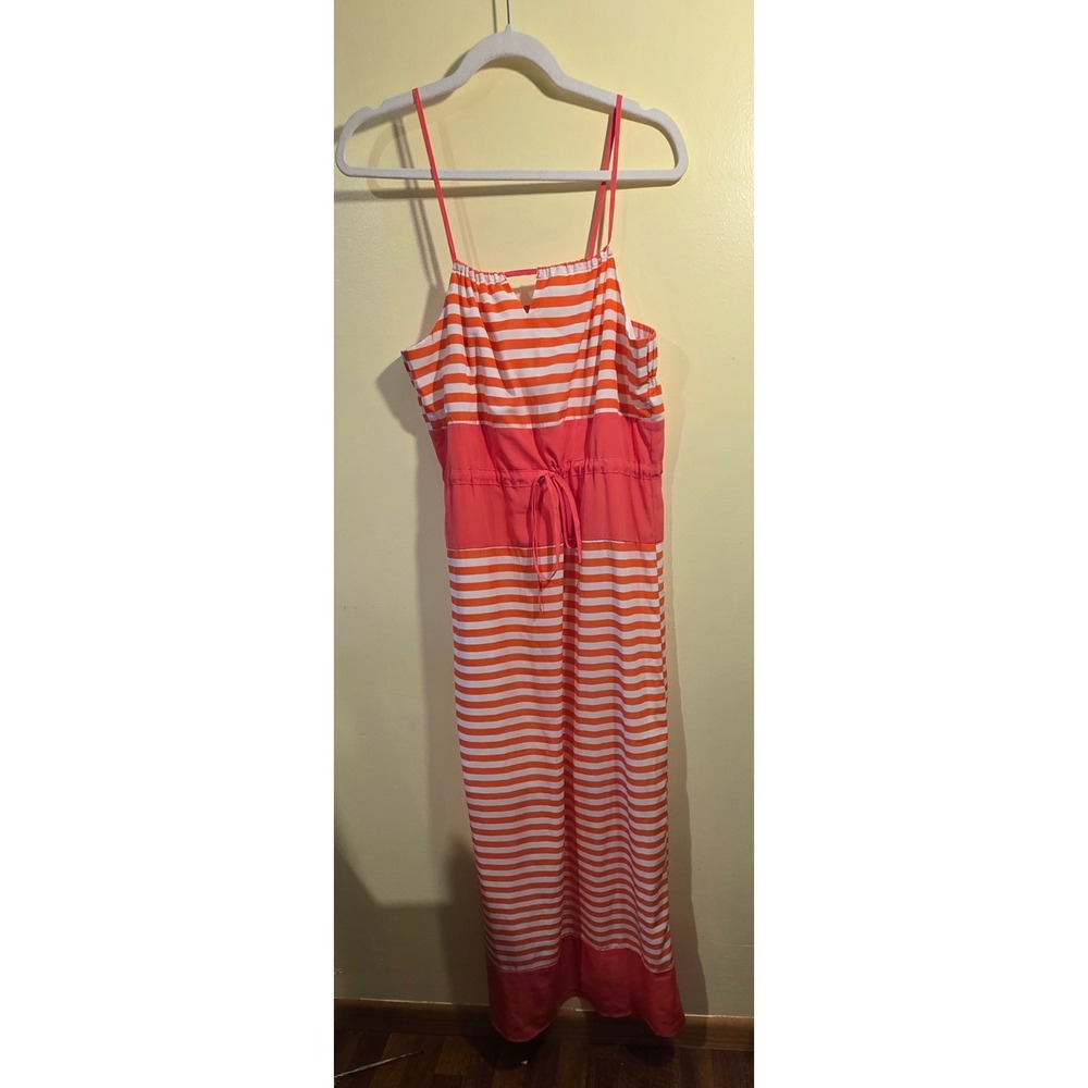 Romeo & Juliet Couture Coral White Striped Maxi Dress Medium Drawstring Waist